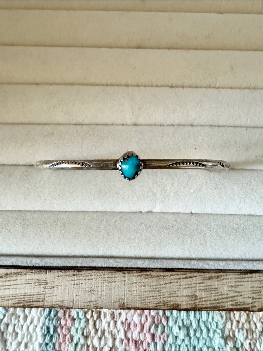 Turquoise and Sterling Silver Stamped Cuff Bracelet